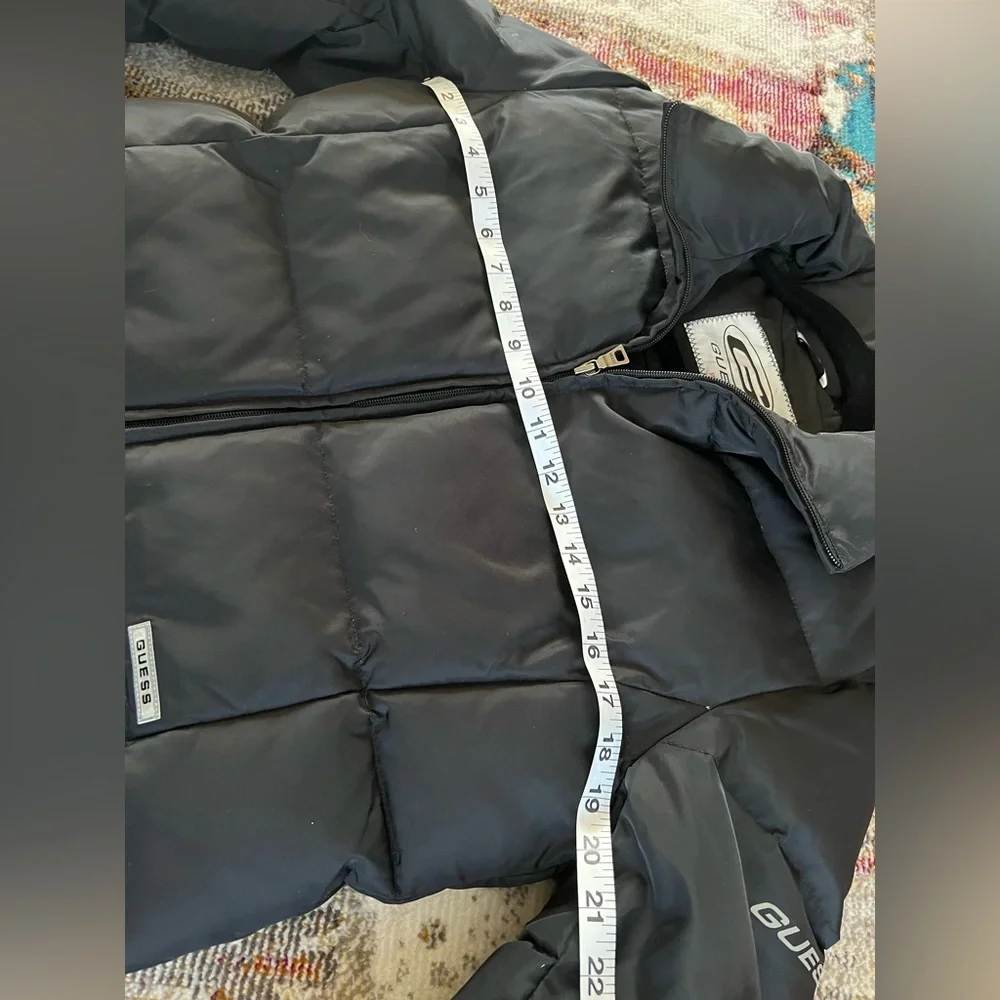 EUC Vintage Guess down puffer coat women’s small black zip up jacket unisex top - Picture 5 of 16